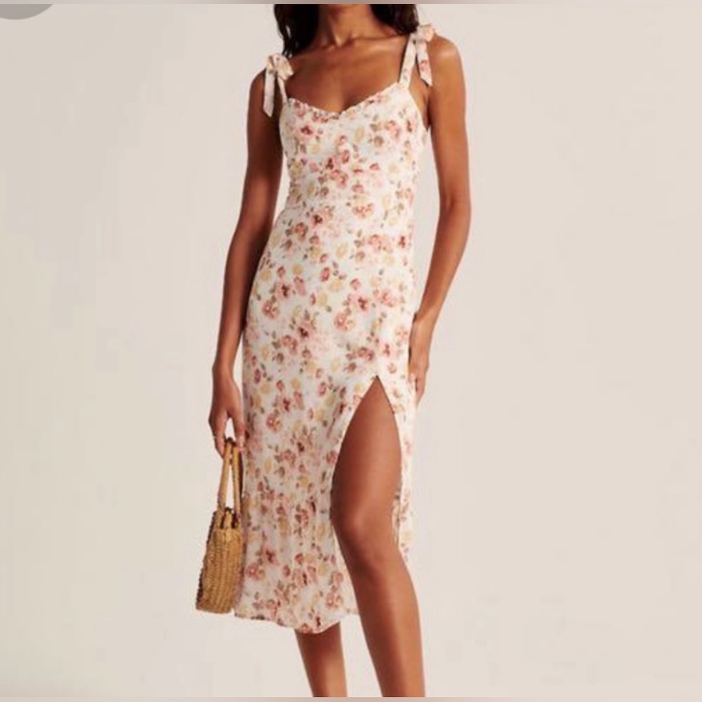 Abercrombie Tie-Strap White Floral Midi Dress size XS